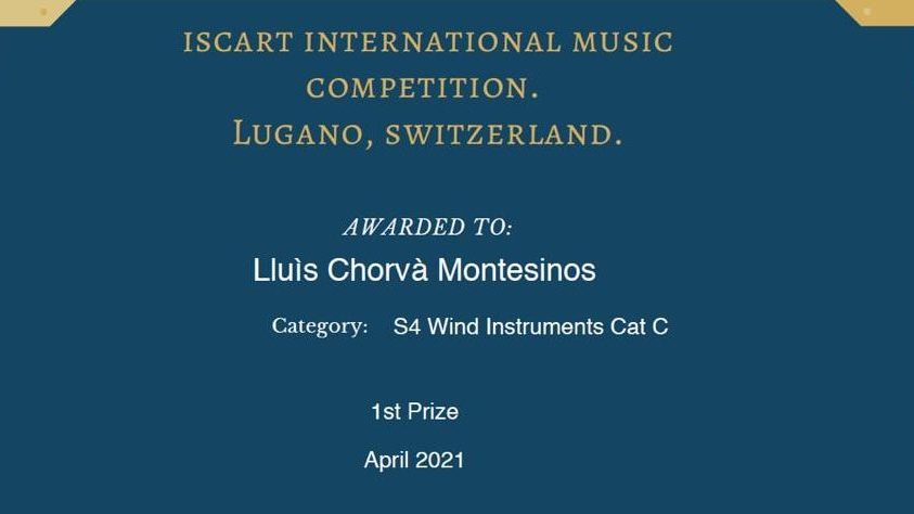 Lluís Chorvà Montesinos guanyador del Iscart International Music Competition